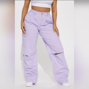 American Bazi Lavender Knee Split Cargo Pants